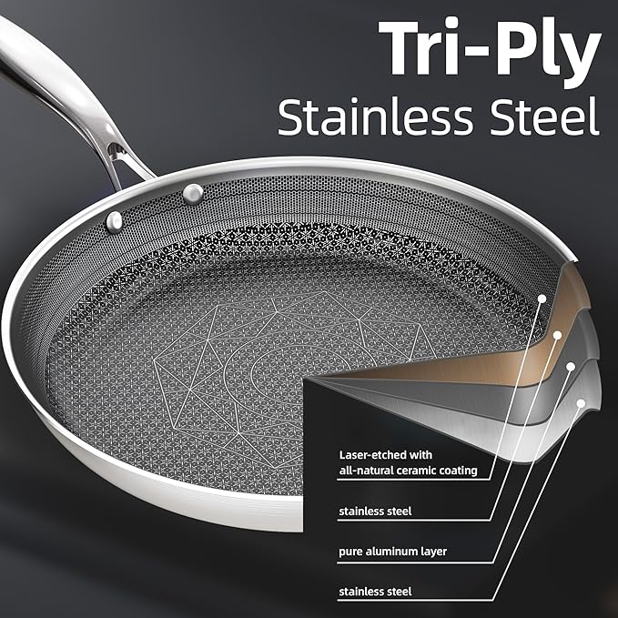 COOKING KING 8 Inch Stainless Steel Pan - Hybrid Nonstick Frying Pan Skillet