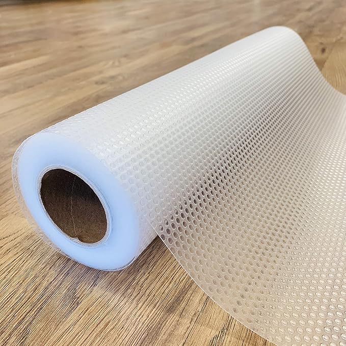 EVALAND 17.7" x 33 FT Non-Slip Shelf Liner, Non-Adhesive, BPA-Free, Waterproof Pantry Liner for Shelves, Easy to Cut, Oil-Proof Shelf Liners for Kitchen, Cabinets, Drawers, Refrigerator, Clear