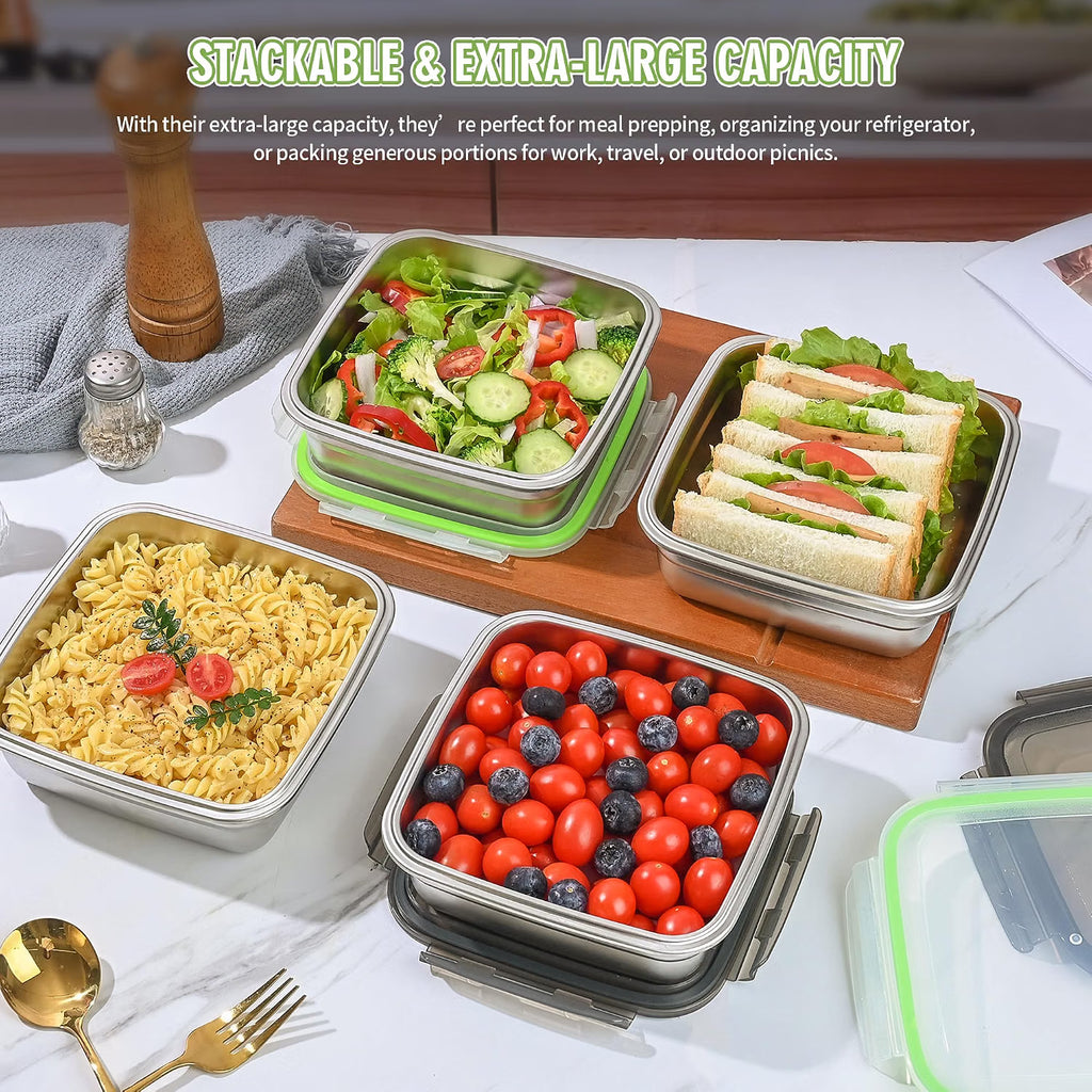 CLWVPCOT 4-Pack 40oz Stainless Steel Food Containers with Airtight Lids – Green
