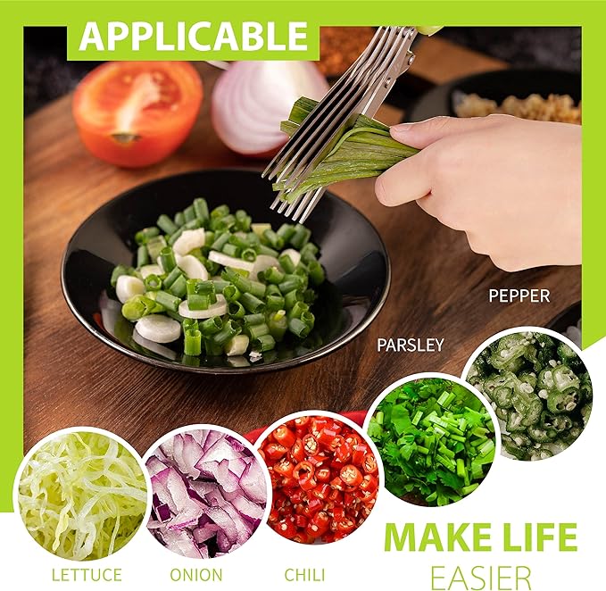 5-Blade Herb Scissors with Kitchen Shears & Peeler, Stainless Steel Multi-Use Tool for Herbs, Meat, Vegetables, Dishwasher Safe, Soft-Grip Handle