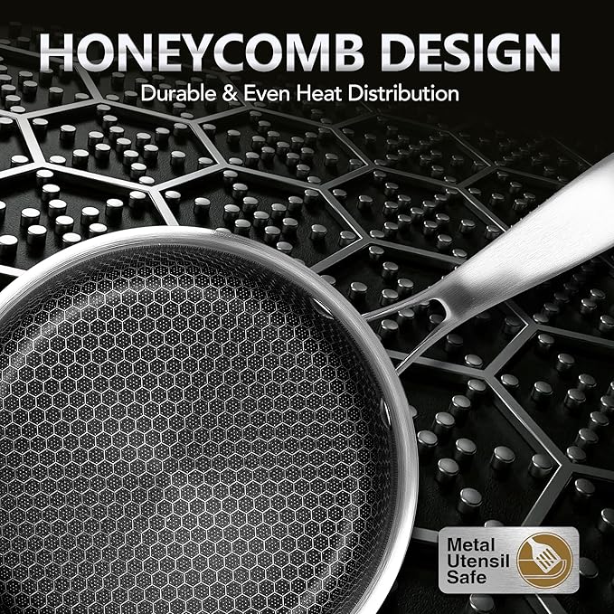 MICHELANGELO 3 Quart Saucepan with Lid, Premium Triple Ply Stainless Steel Sauce Pan with Lid, Sauce Pot with Honeycomb Interior - 3QT