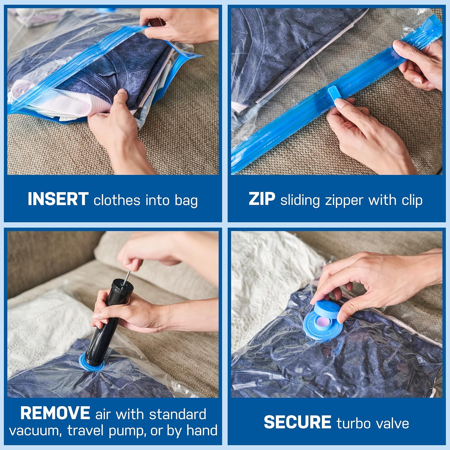 Spacesaver 6-Pack Vacuum Storage Bags with Hand Pump – S/M/L Variety Set