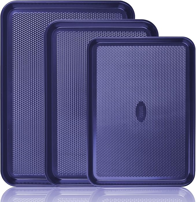 Baker's Secret Baking Sheets Non Stick, 3x Cookie Sheets for Oven, Diamond Texture Premium Air Flow, Set of 3 Baking Trays, Extra Thick 0.6mm with Diamond Base PFOA, PFOS, PTFE and PFAS free Bakeware