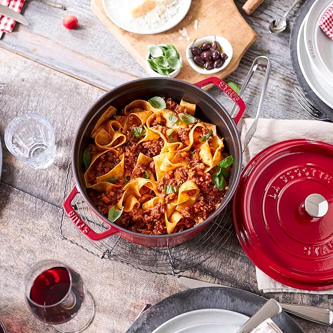 Staub Cast Iron Dutch Oven 5-qt Tall Cocotte, Made in France, Serves 5-6, Cherry