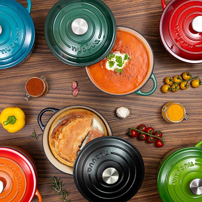 Cast Iron Pot with Lid – Non-Stick Ovenproof Enamelled Casserole Pot, Oven Safe up to 500° F – Sturdy Dutch Oven Cookware – Grey, 5-Quart, 24cm – by Nuovva