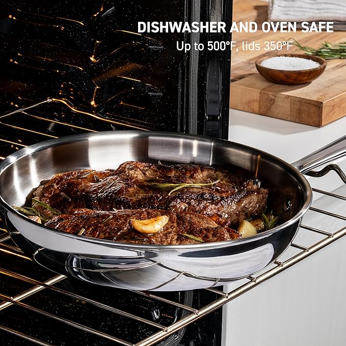 T-Fal Pro Tri-Ply Stainless Steel Cookware Set 10 Piece - Induction Compatible Silver