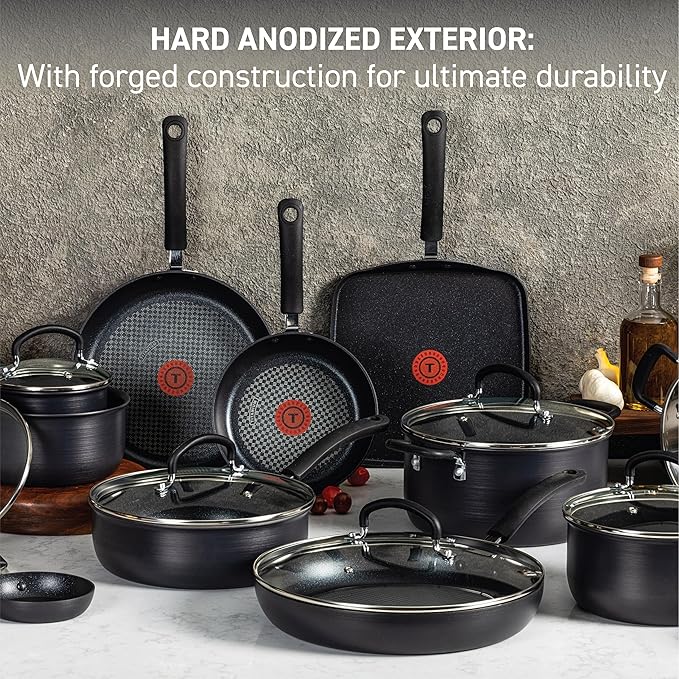 T-fal Ultimate Hard Anodized Nonstick Cookware Set 14 Piece - Black Pots and Pans